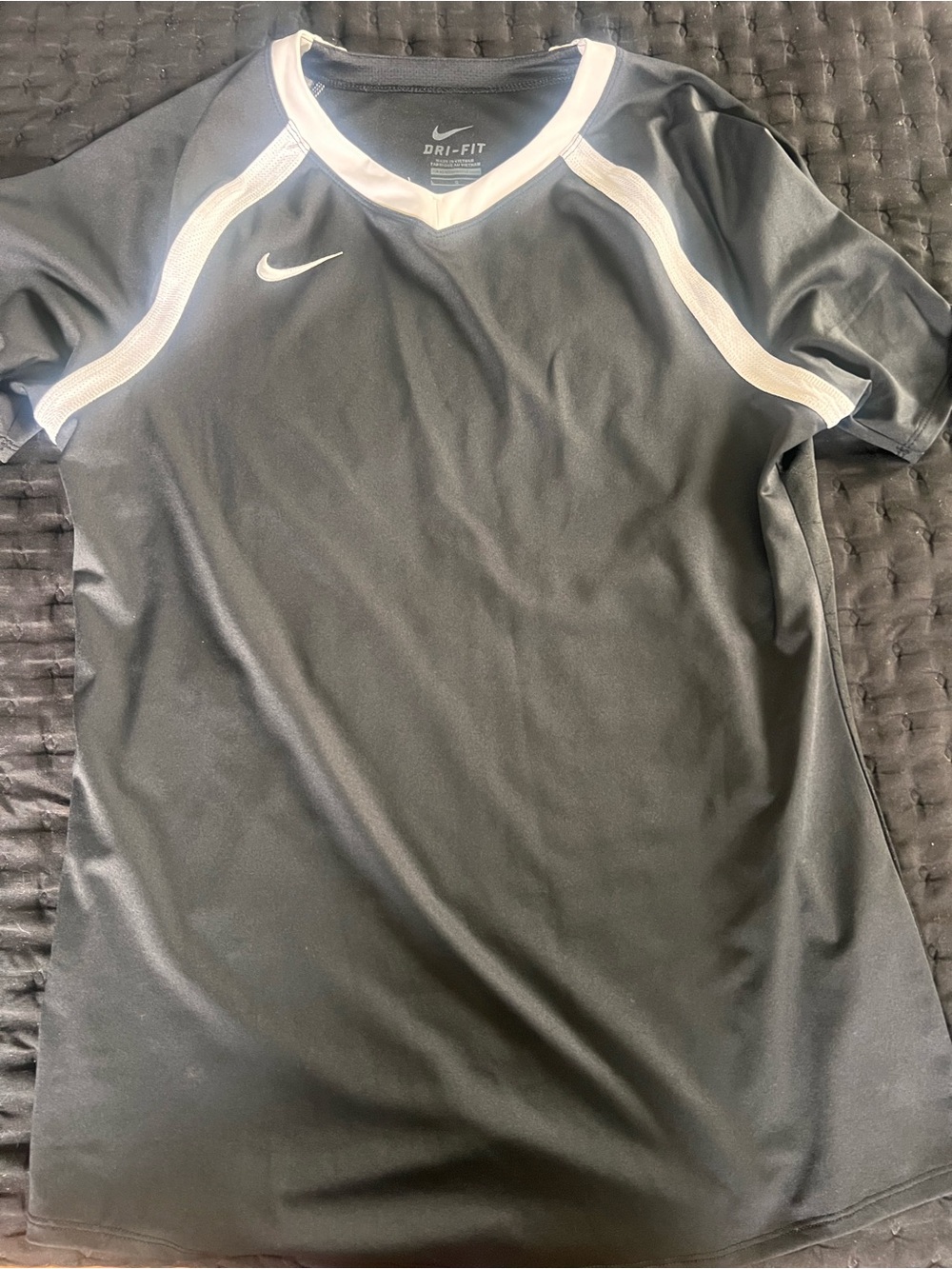 Nike Men’s Black Athletic Dri-FIT Shirt with White Trim